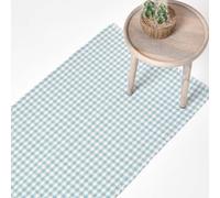 Cotton Gingham Check Hand Woven Hall Runner, 66 x 200 cm Homescapes Blue 66cm x 200cm