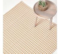 Homescapes Cotton Gingham Check Rug Hand Woven In Beige Beige 70cm x 120cm