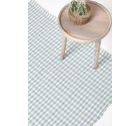 Homescapes Cotton Gingham Check Rug Hand Woven In Blue Blue