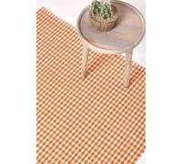 Homescapes Cotton Gingham Check Rug Hand Woven In Orange Orange