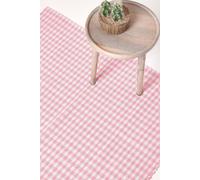 Homescapes Cotton Hand-Woven Gingham Check Rug - Pink - 70 x 120 cm