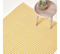 Homescapes Cotton Gingham Check Rug Hand Woven In Yellow Yellow 110cm x 170cm