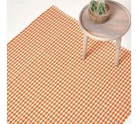 Homescapes Cotton Gingham Check Rug Hand Woven Orange White, 110 X 170 Cm