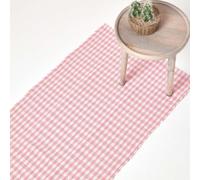 Homescapes Cotton Gingham Check Hand Woven Hall Runner, 66 x 200 cm in Pink | Size: 66 cm x 200 cm Homescapes Pink 66 cm x 200 cm