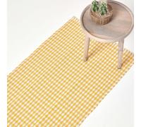 Homescapes Cotton Gingham Check Rug Hand Woven Yellow White, 66 X 200 Cm