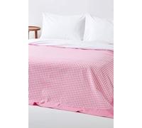 HOMESCAPES Gingham Check Throw Blanket, 100% Cotton Checkered Pink & White, Warm & Cosy, Handwoven Large Throws For Sofas Large, Breathable Blankets For Bed & Armchairs - 150 x 200 cm