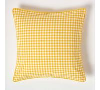 Homescapes Cotton Gingham Check Yellow Cushion Cover, 60 X 60 Cm