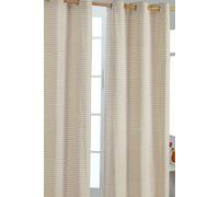 HOMESCAPES Beige Gingham Check Eyelet Curtain Pair 100% Cotton 137cm (54”) Wide x 182cm (72”) Drop