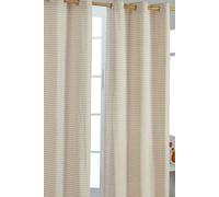 HOMESCAPES Beige Gingham Check Eyelet Curtain Pair 100% Cotton 137cm (54”) Wide x 182cm (72”) Drop