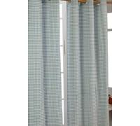 HOMESCAPES Blue Gingham Check Eyelet Curtain Pair 100% Cotton 117cm (46”) Wide x 137cm (54”) Drop
