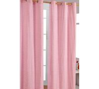 HOMESCAPES Pink Gingham Check Eyelet Curtain Pair 100% Cotton 137cm (54”) Wide x 182cm (72”) Drop