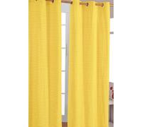 HOMESCAPES Yellow Gingham Check Eyelet Curtain Pair 100% Cotton 137cm (54”) Wide x 228cm (90”) Drop