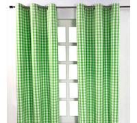 Homescapes 100% Cotton Green Gingham Eyelet Curtains - 137 cm Wide x 228 cm Drop (54” x 90”) Block Check Pattern Country Style Curtains for Kitchen, Bedroom or Living Room