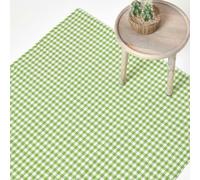 Cotton Gingham Check Rug Hand Woven Homescapes Green 110cm x 170cm