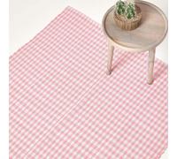 HOMESCAPES Cotton Hand Woven Gingham Check Rug - Pink - 60 x 90 cm