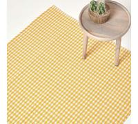 Homescapes Cotton Gingham Check Rug Hand Woven in Yellow | Size: 60 cm x 90 cm Homescapes Yellow 60 cm x 90 cm