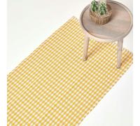 Homescapes Cotton Gingham Check Hand Woven Hall Runner, 66 x 200 cm in Yellow | Size: 66 cm x 200 cm Homescapes Yellow 66 cm x 200 cm