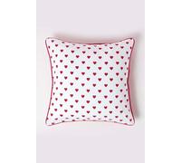 HOMESCAPES - 100% Cotton - Love Hearts - Cushion Cover - 45 x 45 cm Square - 18 x 18 Inches - Red White - 100% Cotton Sofa Pillow Cushion Cover - Washable