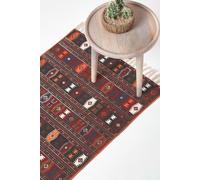 Homescapes Cotton Kilim Printed Rug Terracotta,black And Brown Design,66 X 200 Cm