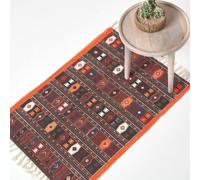 Homescapes Cotton Kilim Printed Rug Terracotta,black And Brown Design,70 X 120 Cm