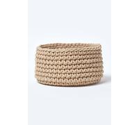 Homescapes Cotton Knitted Round Storage Basket, 37 X 21 Cm In Beige Beige