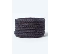 Homescapes Cotton Knitted Round Storage Basket, 37 x 21 cm in Black | Size: Small Homescapes Black S