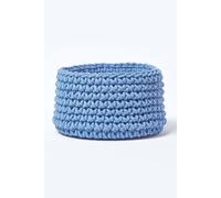 Homescapes Blue Cotton Knitted Round Storage Basket, 37 X 21Cm