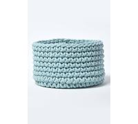 Homescapes Cotton Knitted Round Storage Basket, 37 X 21 Cm In Bright Blue Bright Blue