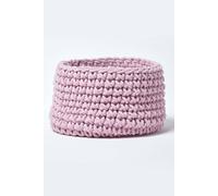 Homescapes Cotton Knitted Round Storage Basket, 37 X 21 Cm In Bright Pink Bright Pink S