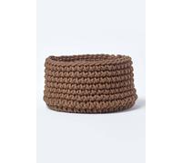 Homescapes Cotton Knitted Round Storage Basket, 37 X 21 Cm In Chocolate Chocolate
