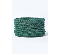 Homescapes Cotton Knitted Round Storage Basket, 37 X 21 Cm In Dark Green Dark Green S