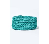 Cotton Knitted Round Storage Basket, 37 x 21 cm Homescapes Green S