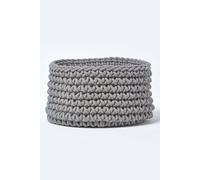 Homescapes Cotton Knitted Round Storage Basket, 37 X 21 Cm In Grey Grey
