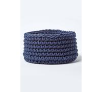 Homescapes Cotton Knitted Round Storage Basket, 37 X 21 Cm In Navy Navy S