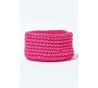 Homescapes Cotton Knitted Round Storage Basket, 37 X 21 Cm In Pink Pink S