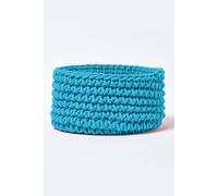 Homescapes Teal Blue Cotton Knitted Round Storage Basket, 37 X 21Cm