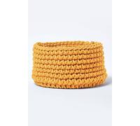 Homescapes Cotton Knitted Round Storage Basket, 37 X 21 Cm In Yellow Yellow S