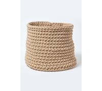Homescapes Cotton Knitted Round Storage Basket, 42 X 37 Cm In Beige Beige