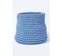 Homescapes Blue Cotton Knitted Round Storage Basket, 42 X 37Cm