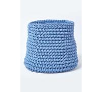 (Blue) Cotton Knitted Round Storage Basket, 42 x 37 cm