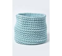 Homescapes Cotton Knitted Round Storage Basket, 42 X 37 Cm In Bright Blue Bright Blue