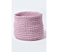 Homescapes Cotton Knitted Round Storage Basket, 42 X 37 Cm In Bright Pink Bright Pink