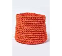 HOMESCAPES Burnt Orange Knitted Storage Basket Round W42 x H37cm 100% Cotton Fabric Basket Toys Basket Matching with Knitted Pouffes