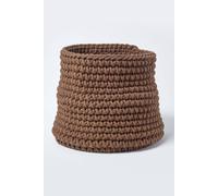 Cotton Knitted Round Storage Basket, 42 x 37 cm Homescapes Chocolate One Size