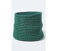 Homescapes Cotton Knitted Round Storage Basket, 42 X 37 Cm In Dark Green Dark Green