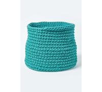 Cotton Knitted Round Storage Basket, 42 x 37 cm Homescapes Green