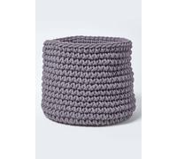 Homescapes Cotton Knitted Round Storage Basket, 42 X 37 Cm In Grey Grey L