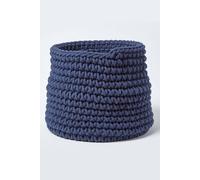 Homescapes Cotton Knitted Round Storage Basket, 42 X 37 Cm In Navy Navy