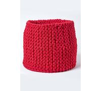 Homescapes Cotton Knitted Round Storage Basket, 42 X 37 Cm In Red Red