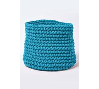 Homescapes Cotton Knitted Round Storage Basket, 42 X 37 Cm In Teal Teal One Size